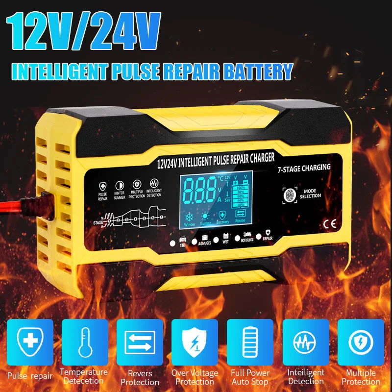 NEW Car Battery Charger Fully Automatic 12V 10A 24V 5A Smart Fast Charging for AGM GEL WET Lead Acid Battery Charger LCD Display
NEW Car Battery Charger Fully Automatic 12V 10A 24V 5A Smart Fast Charging for AGM GEL WET Lead Acid Battery Charger LCD Display