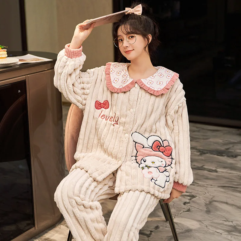 New Sanrio My Melody Winter Pajamas Warm Thickened Sweet Girl Casual Coral Fleece Home Clothes Cartoon Cute Plush Nightgown Suit
New Sanrio My Melody Winter Pajamas Warm Thickened Sweet Girl Casual Coral Fleece Home Clothes Cartoon Cute Plush Nightgown Suit