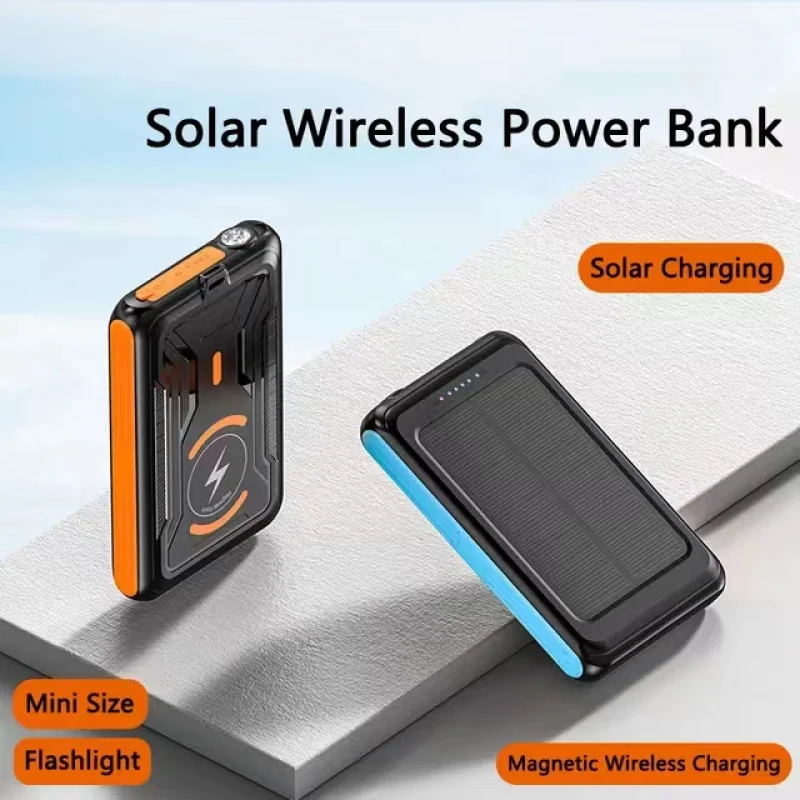 

Solar Magnetic Power Bank 5000mAh with LED Light 5V2A Portable Qi Mini Wireless Charger Powerbank for All Magsafe Series Phones