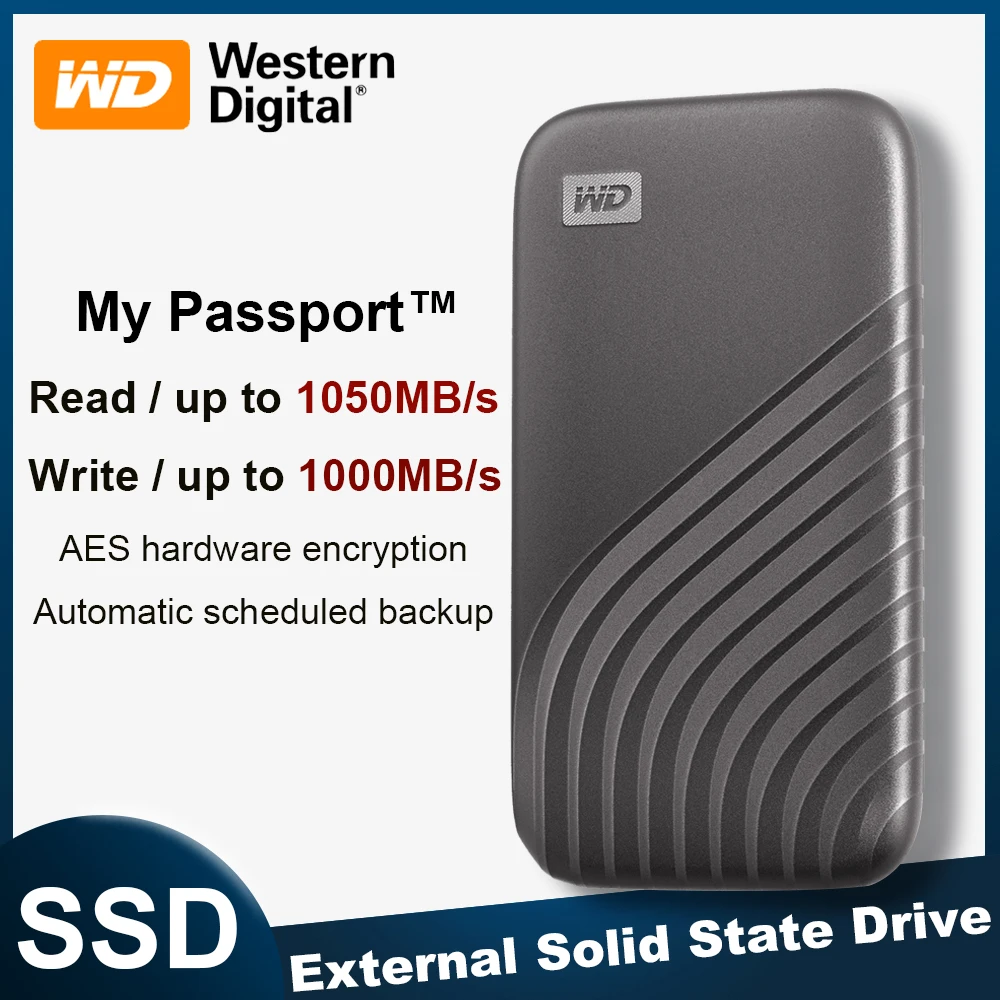 

Western Digital WD SSD NVMe My Passport External Portable Solid State Drive 1TB 2TB 4TB Type-C USB3.2 Encrypted Mobile Hard Disk