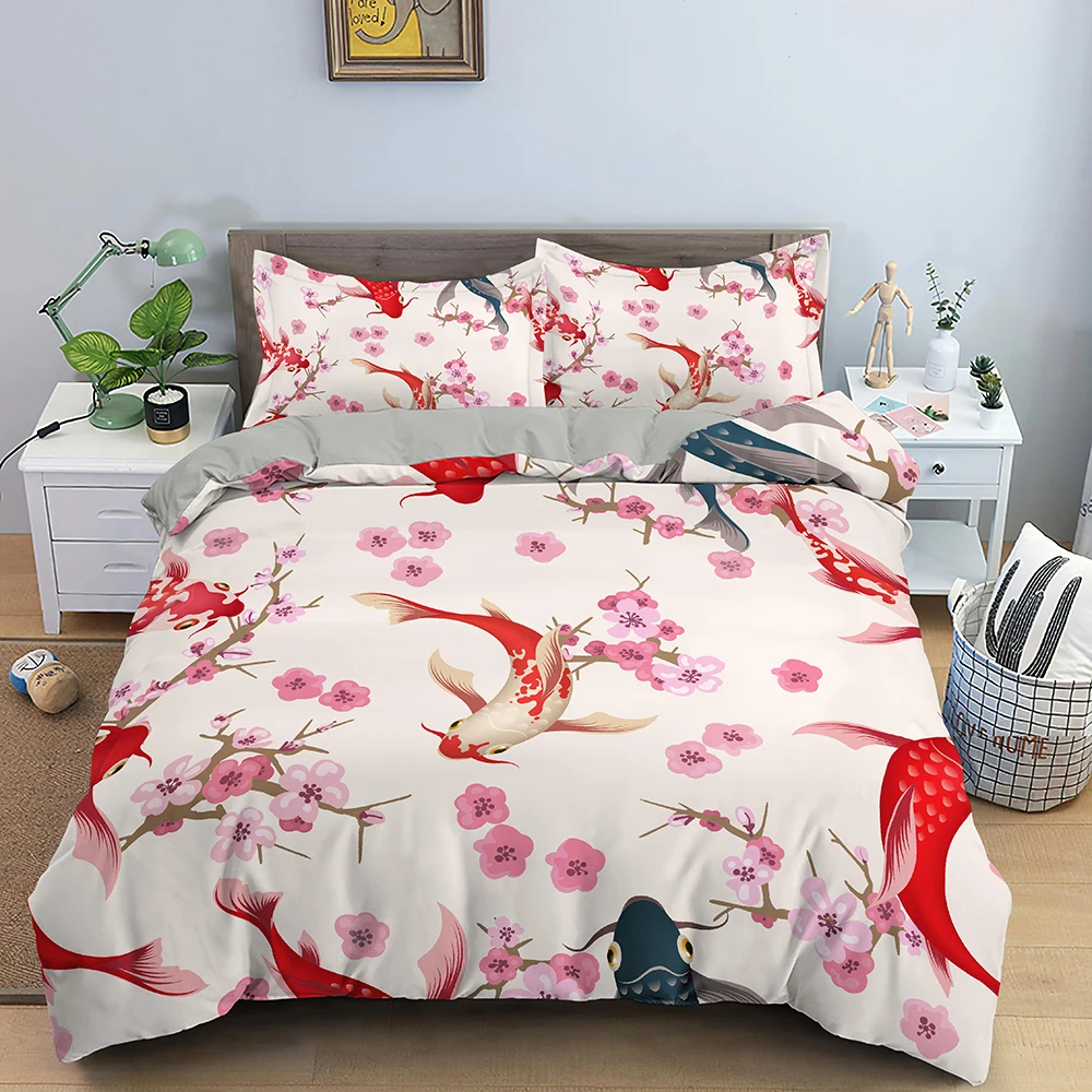 3D Koi Carps Duvet Cover King Queen Red Golden Lucky Fish Pattern Bedding Set Pink Flowers Soft 2/3pcs Polyester Comforter Cover
3D Koi Carps Duvet Cover King Queen Red Golden Lucky Fish Pattern Bedding Set Pink Flowers Soft 2/3pcs Polyester Comforter Cover