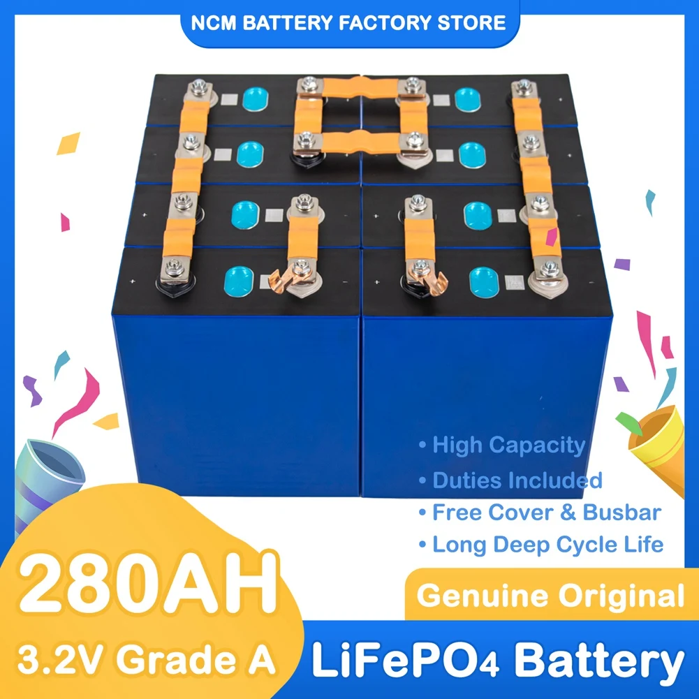 3.2V 8PCS 280Ah Lifepo4 Battery Rechargeable Lithium Iron Phosphate Cell 16S 48V Batterie Pack With Busbars For RV Boat Solar
3.2V 8PCS 280Ah Lifepo4 Battery Rechargeable Lithium Iron Phosphate Cell 16S 48V Batterie Pack With Busbars For RV Boat Solar