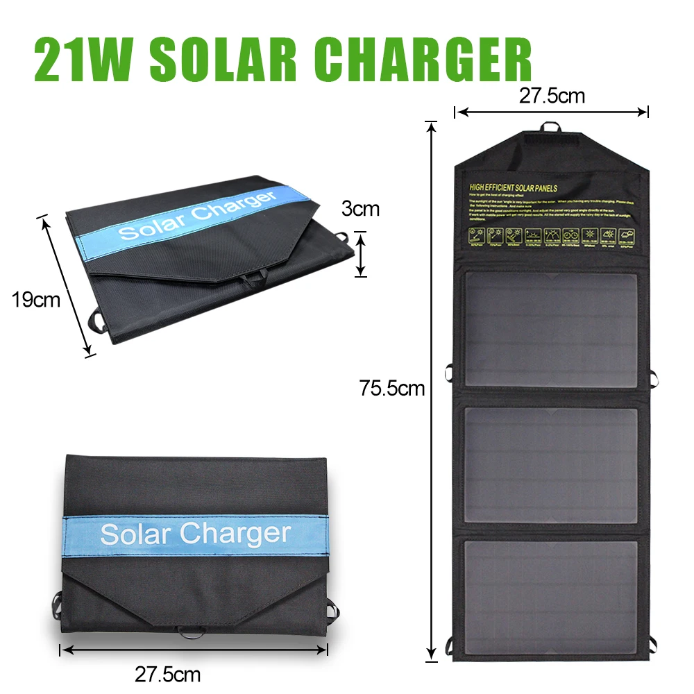 Original 21W 28W Foldable Portable Quick Charging 2 USB Port Solar Panel Charger for 12V Battery Phone iPhone Samsung Power bank
Original 21W 28W Foldable Portable Quick Charging 2 USB Port Solar Panel Charger for 12V Battery Phone iPhone Samsung Power bank
