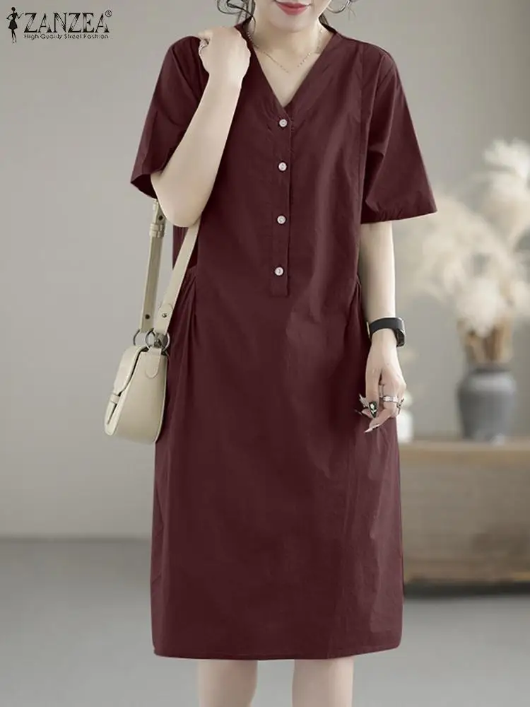 Summer V Neck Short Sleeve Solid Work Dress ZANZEA Women Vintage Kaftan Knee-length Sundress Loose Casual Vestido Robe Oversize
Summer V Neck Short Sleeve Solid Work Dress ZANZEA Women Vintage Kaftan Knee-length Sundress Loose Casual Vestido Robe Oversize
