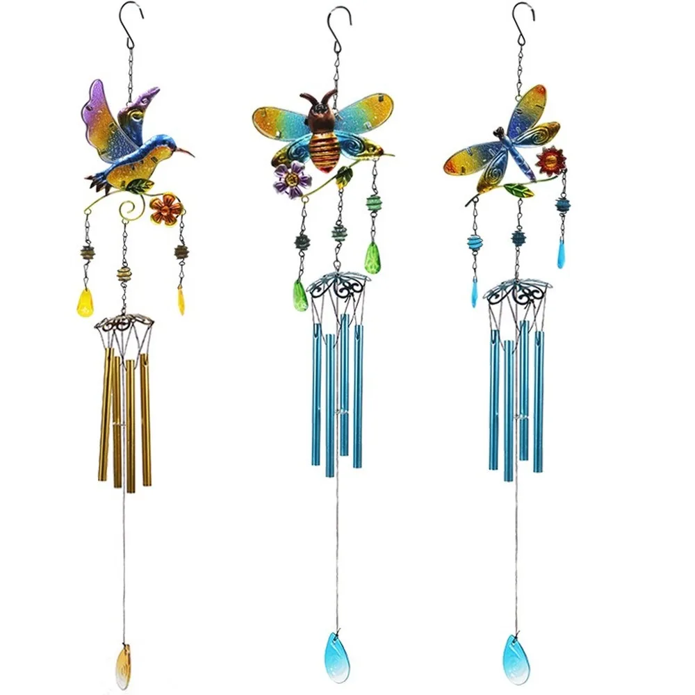 

Wrought Iron Wind Chime Music Pendant Metal Glass Painted Garden Balcony Butterfly Dragonfly Garden Outdoor Wall Decor Pendant