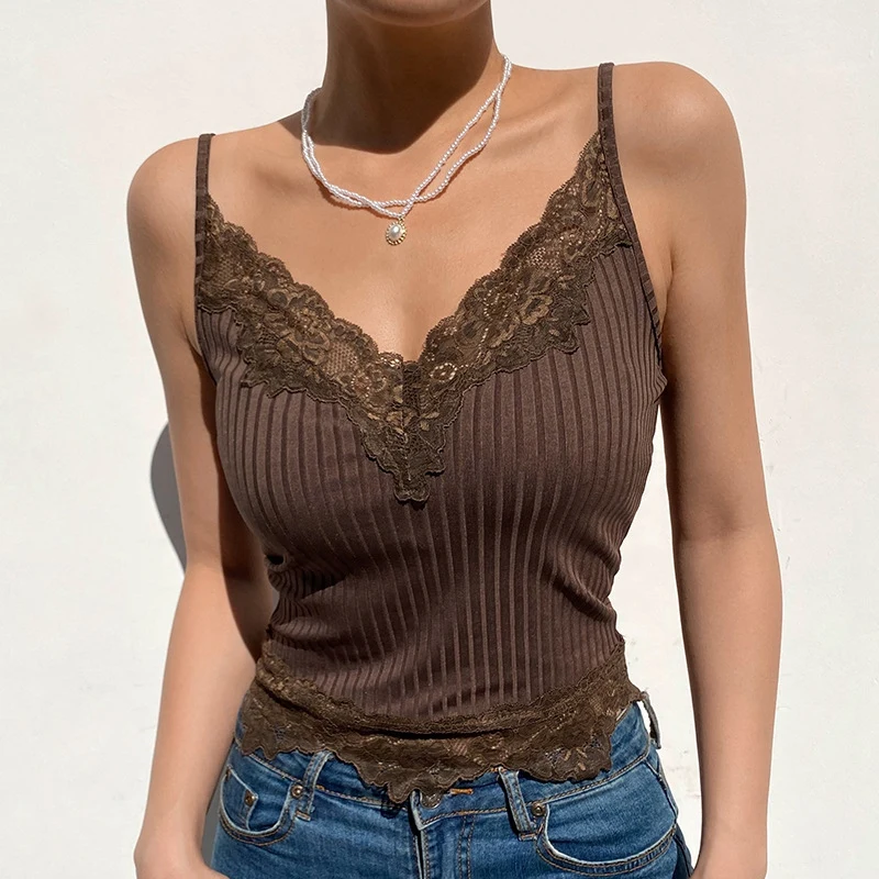 Lace Brown Y2K Crop Top Summer V Neck Sexy Sleeveless Cami Tops Tee Backless Spaghetti Strap Top
Lace Brown Y2K Crop Top Summer V Neck Sexy Sleeveless Cami Tops Tee Backless Spaghetti Strap Top