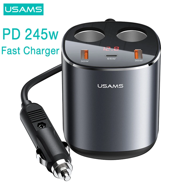 USAMS C28 Digital Display 245W Car Charger USB Type C 3 Ports And Dual Cigarette PD QC Fast Charging For iPhone Xiaomi Huawei
USAMS C28 Digital Display 245W Car Charger USB Type C 3 Ports And Dual Cigarette PD QC Fast Charging For iPhone Xiaomi Huawei