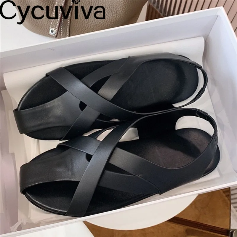 Designer Black Leather Cross Flat Sandals Women Sexy Round Peep Toe Mules Beach Shoes Ladies Summer Party Comfort Walk Shoes
Designer Black Leather Cross Flat Sandals Women Sexy Round Peep Toe Mules Beach Shoes Ladies Summer Party Comfort Walk Shoes