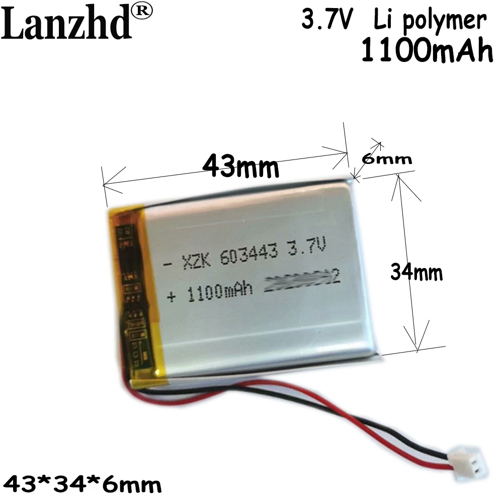 3.7V Polymer lithium Battery 1100mAh For Bluetooth speaker Water heater igniter LED Batteries 603443
3.7V Polymer lithium Battery 1100mAh For Bluetooth speaker Water heater igniter LED Batteries 603443