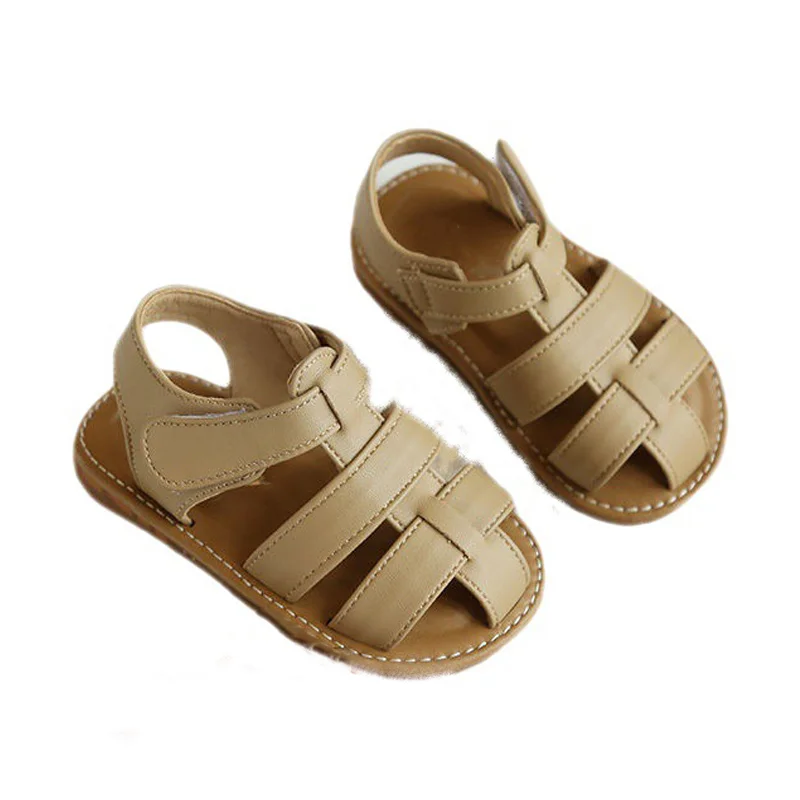 

CMSOLO Girls Baby Sandals Leather 2022 Summer New Children's Roman Shoes Soft Bottom Boy Tide Fashion Khaki Black