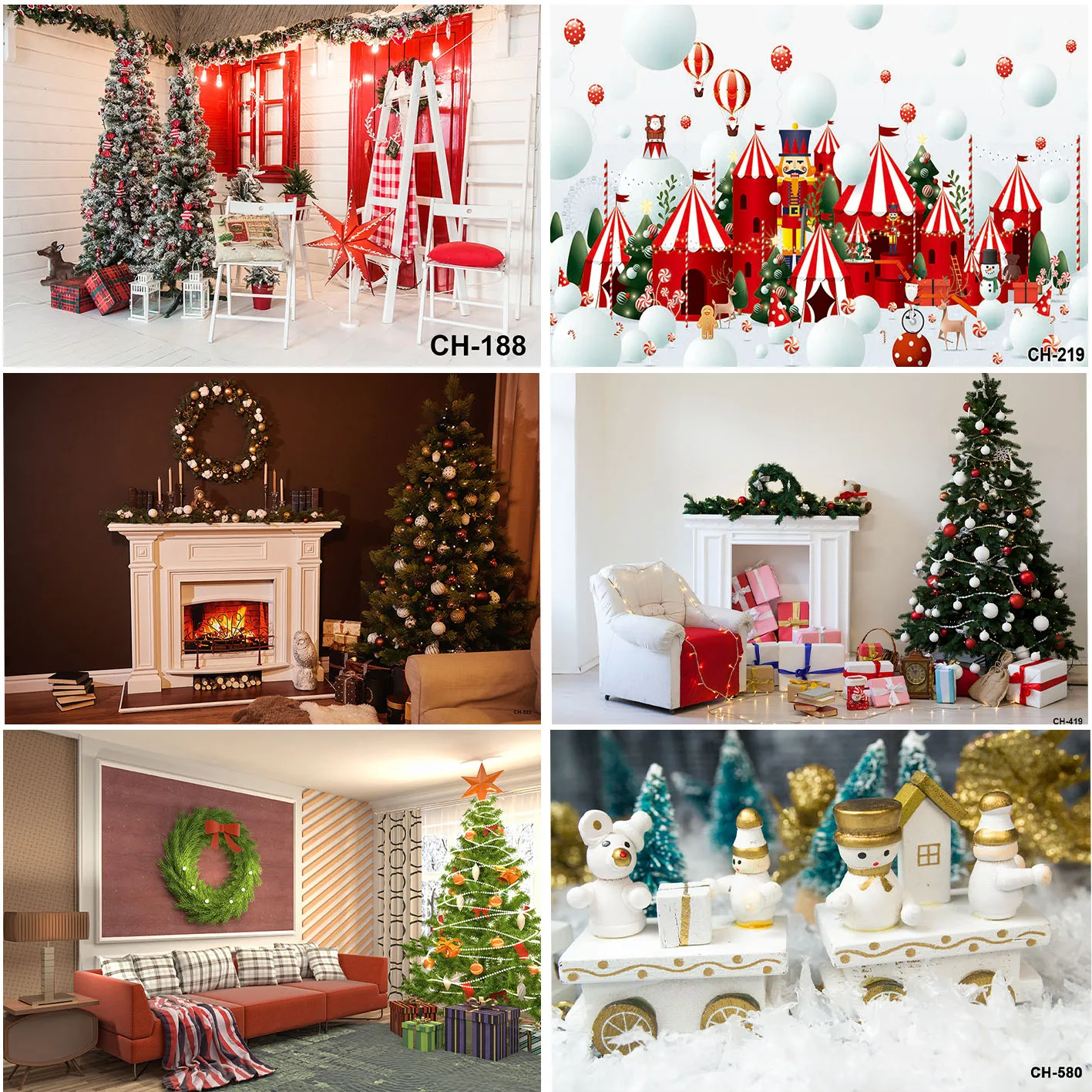 

Christmas Photography Backgrounds Xmas Trees Fireplace For Family Portrait Party New Year Snowman Home Decoration Backdrops