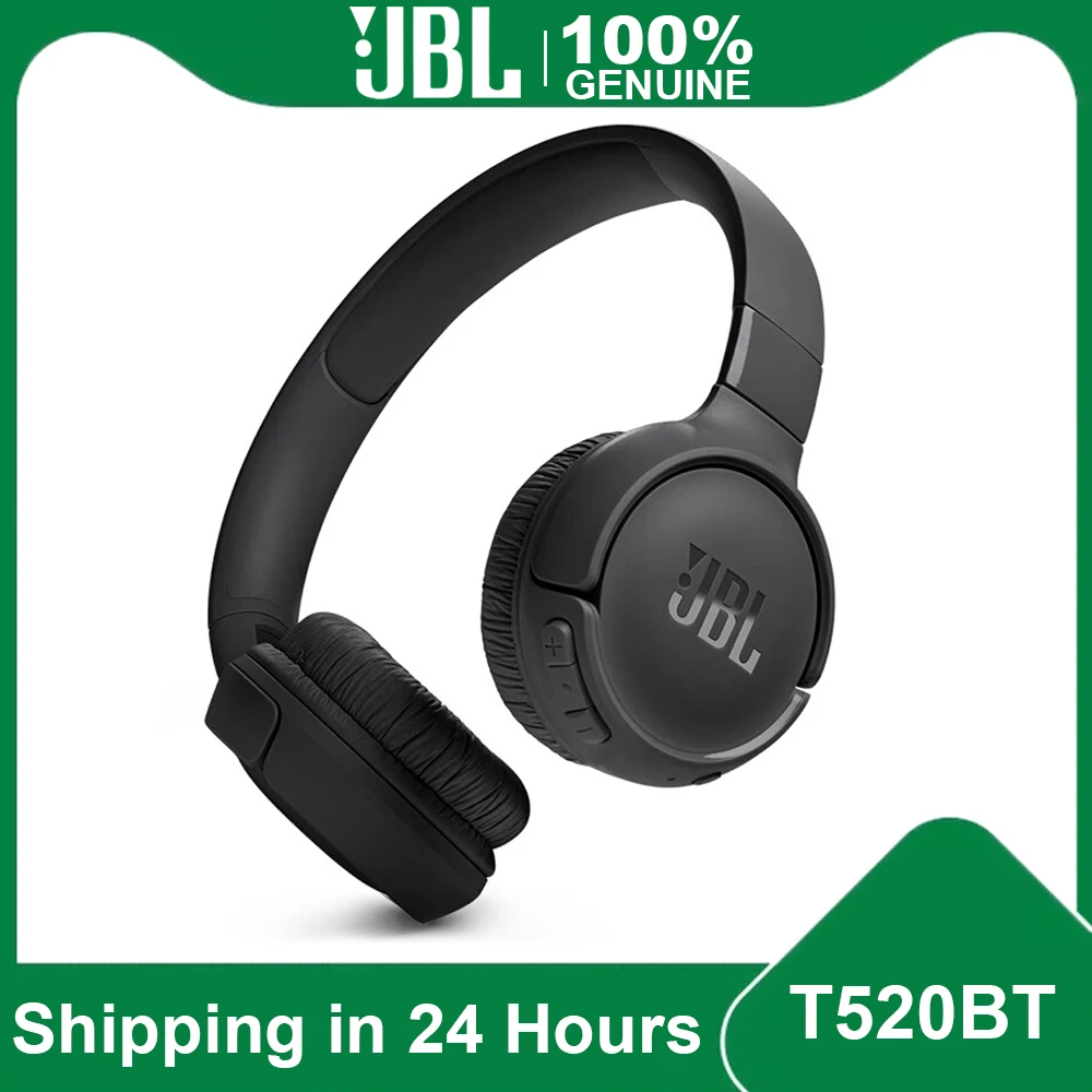 

Оригинальные беспроводные наушники JBL T520BT Bluetooth 5,3, наушники TUNE 520BT с глубокими басами, спортивные наушники для бега, складная гарнитура с микрофоном