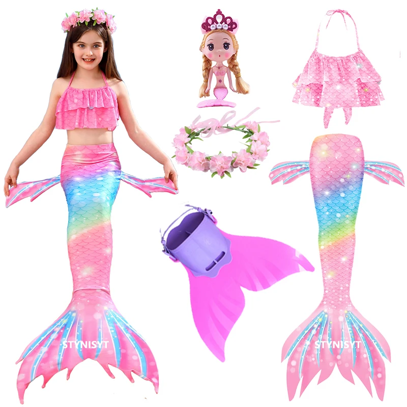 Girls Mermaid Tail Cosplay Princess Dress Swimsuit Fantasy Beach Bikini the Little Mermaid Costume Bathing Suit with Jewelry 
Girls Mermaid Tail Cosplay Princess Dress Swimsuit Fantasy Beach Bikini the Little Mermaid Costume Bathing Suit with Jewelry