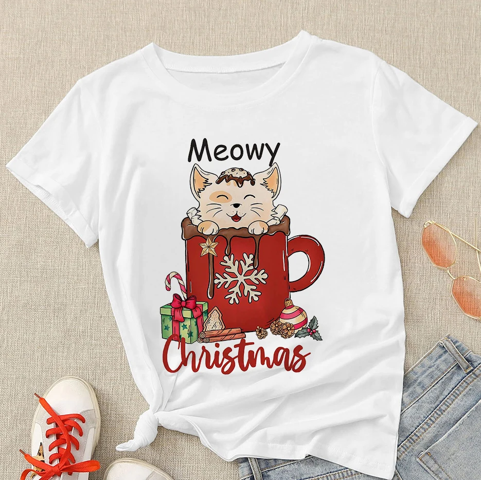 Clothes For Woman Fashion Christmas T-shirt Cat Mug Creative Design Printed Crew Neck Clothes Comfortable And Soft Summer Ladies
Clothes For Woman Fashion Christmas T-shirt Cat Mug Creative Design Printed Crew Neck Clothes Comfortable And Soft Summer Ladies