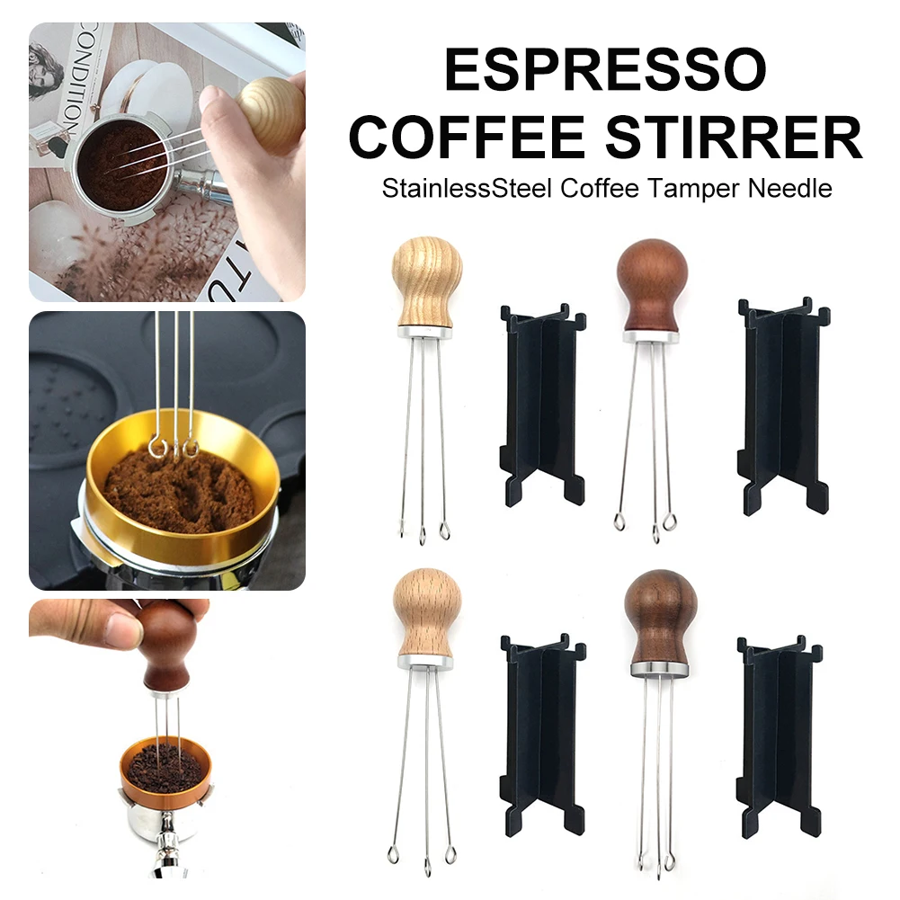 Espresso Coffee Stirrer Stainless Steel Coffee Stirring Tamper Needle with Wood Handle & Stand Barista Coffee Distribution Tool
Espresso Coffee Stirrer Stainless Steel Coffee Stirring Tamper Needle with Wood Handle & Stand Barista Coffee Distribution Tool