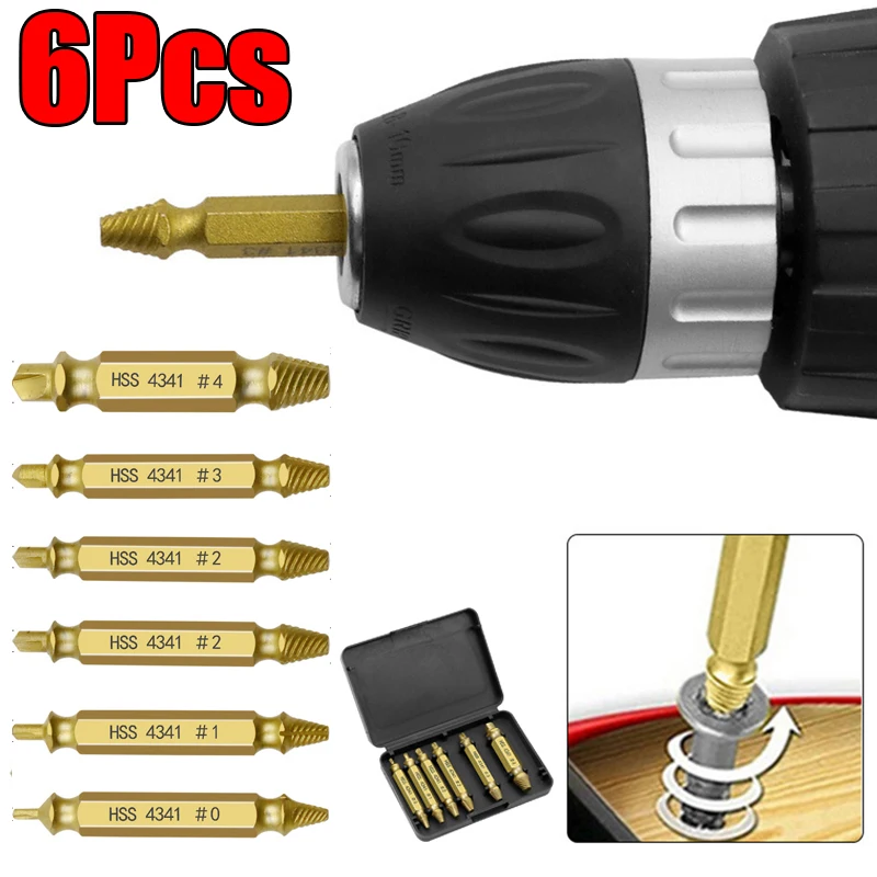 New 6Pcs HSS Damaged Screw Extractor Drill Stripped Screw Extractor Remover Set Double Ended Broken Screw Bolt Demolition Tools
New 6Pcs HSS Damaged Screw Extractor Drill Stripped Screw Extractor Remover Set Double Ended Broken Screw Bolt Demolition Tools