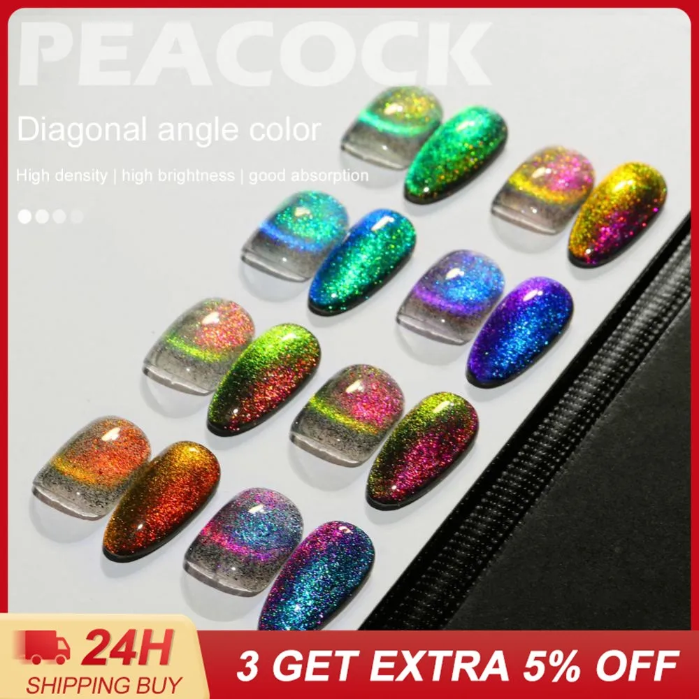 

8 ML Peacock Cat Eye Magnetic Gel Nail Polish Color Changing Reflective Glitter Soak Off UV Semi Permanent Varnish Nail Polish