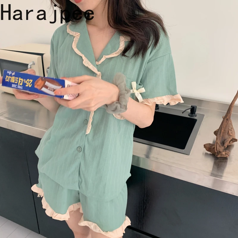 Harajpee Women's Pajamas Suit Summer New Cotton Sleepwear Two Piece Set Japanese Style Turn Down Collar Short Sleeve Homewear 
Harajpee Women's Pajamas Suit Summer New Cotton Sleepwear Two Piece Set Japanese Style Turn Down Collar Short Sleeve Homewear