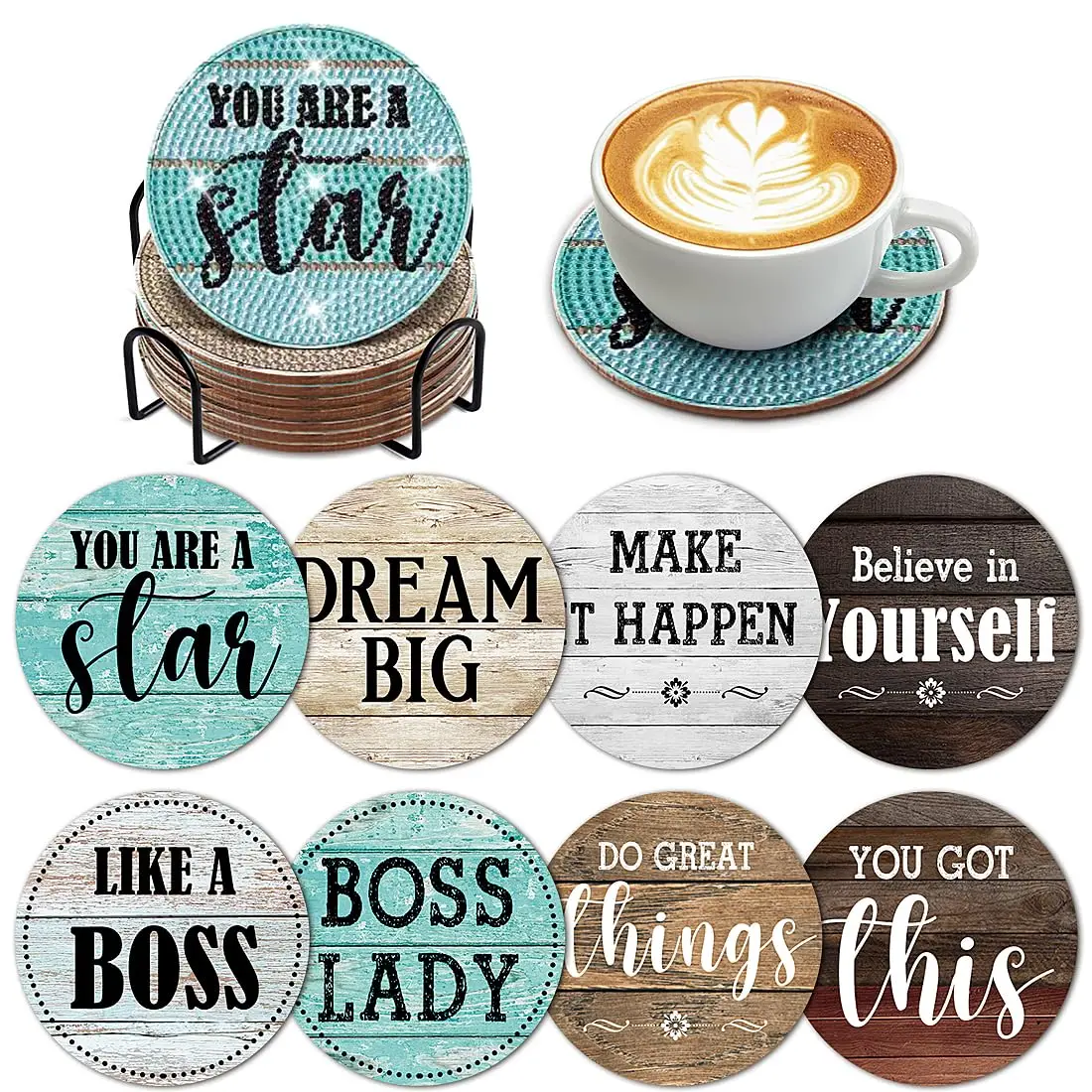 8 PCS Boss Lady Diamond Art Coasters Inspirational Diamond Painting Coasters Kits with Holder Inspirational DIY Farmhouse Rustic
8 PCS Boss Lady Diamond Art Coasters Inspirational Diamond Painting Coasters Kits with Holder Inspirational DIY Farmhouse Rustic
