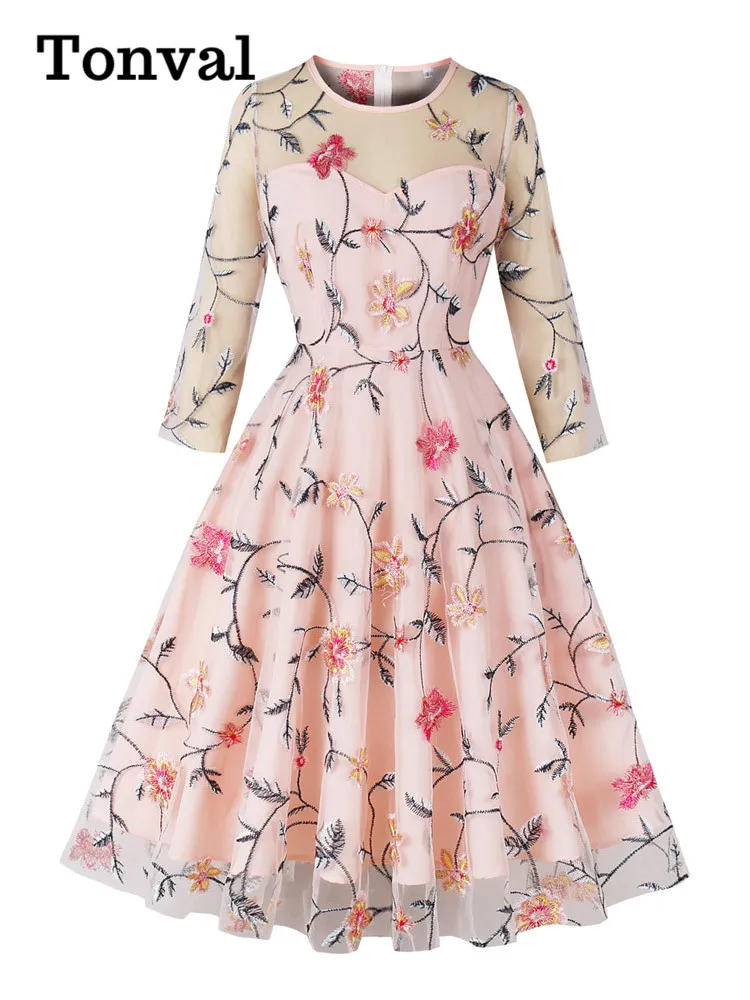 Tonval Floral Dress Women Elegant Luxury Embroidery Mesh Overlay 3/4 Length Sleeve Spring 2024 Women Party Vintage Pink Dresses
Tonval Floral Dress Women Elegant Luxury Embroidery Mesh Overlay 3/4 Length Sleeve Spring 2024 Women Party Vintage Pink Dresses