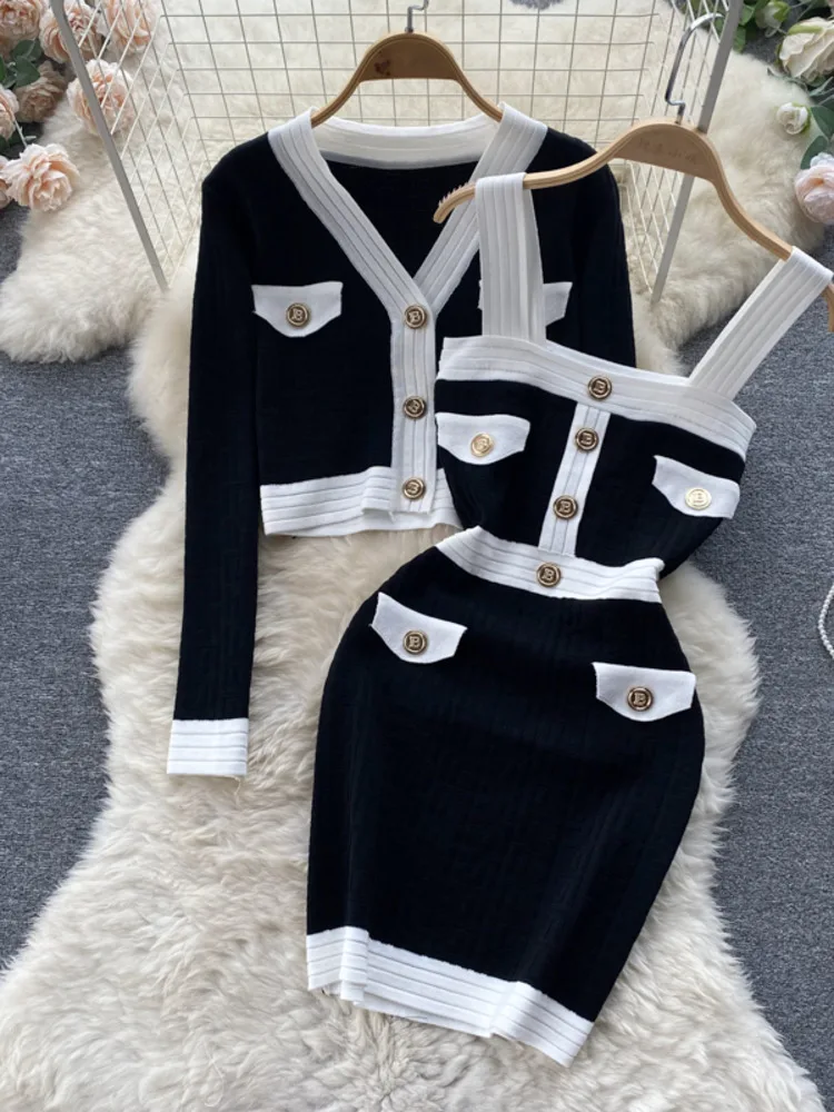 F GIRLS Autumn New Women's Dresses Suits Small Fragrance Knitted Cardigan Coat + Suspender Knit Dress Streetwear Two Piece Sets
F GIRLS Autumn New Women's Dresses Suits Small Fragrance Knitted Cardigan Coat + Suspender Knit Dress Streetwear Two Piece Sets