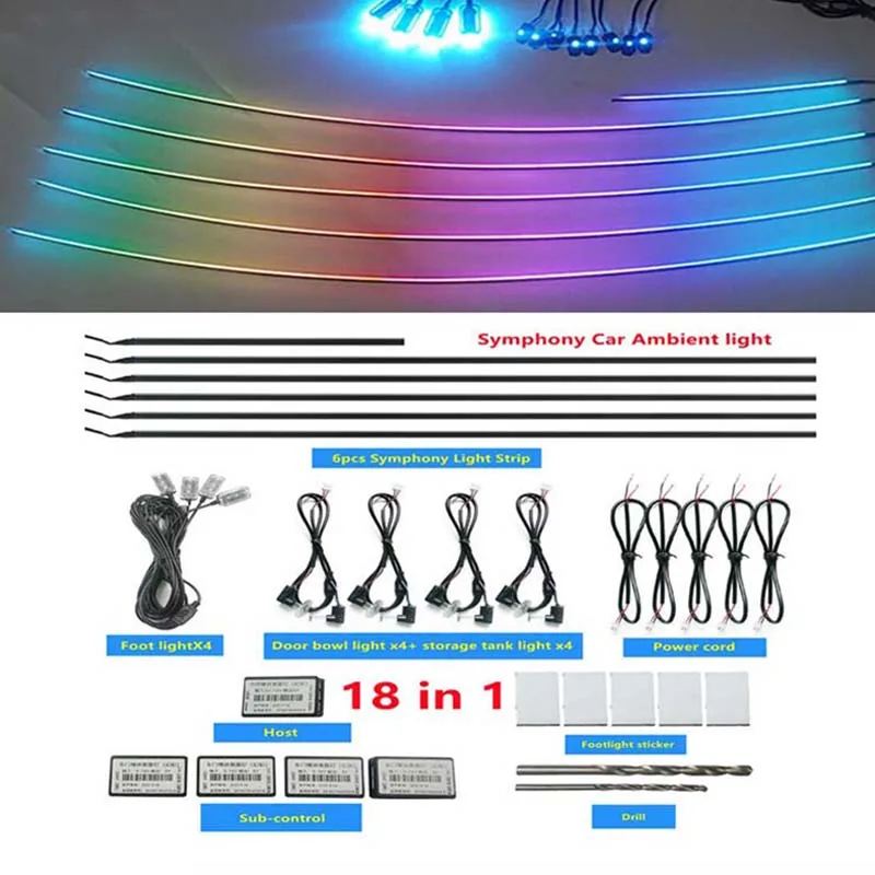 18 in 1 Ambient Light for Car Interior RGB Acrylic Optical Fiber Lights Ambient RGB Symphony Decoration Atmosphere Lamp Strips
18 in 1 Ambient Light for Car Interior RGB Acrylic Optical Fiber Lights Ambient RGB Symphony Decoration Atmosphere Lamp Strips