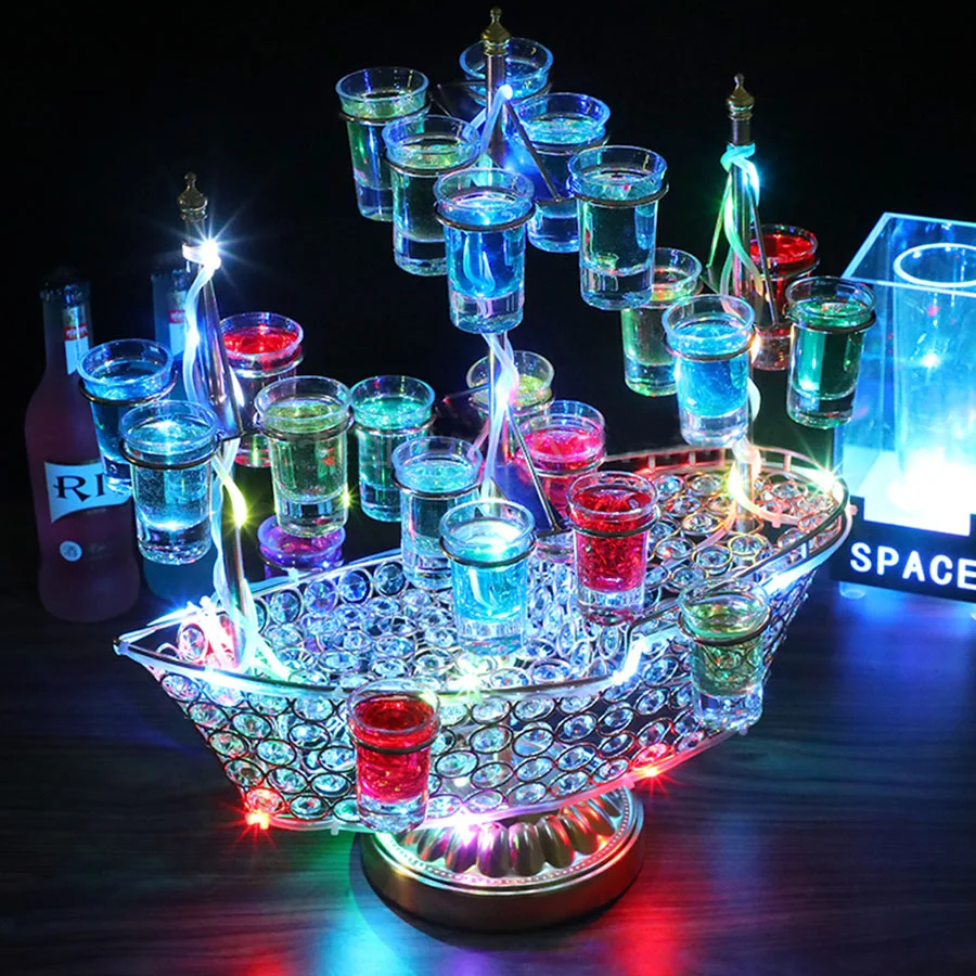 Novelty Boat Shape 24 Hole Cocktail Cup Holder Stand Rechargeable VIP Service Shot Glass Display Wine Glass Rack Party Decor
Novelty Boat Shape 24 Hole Cocktail Cup Holder Stand Rechargeable VIP Service Shot Glass Display Wine Glass Rack Party Decor