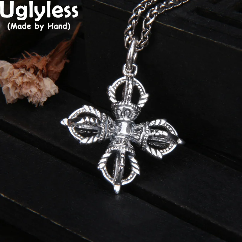 

Uglyless Vajra буддистские Подвески Ожерелья без цепочек стандартные ожерелья реальные искусственные серебряные ювелирные изделия религиозные подарки