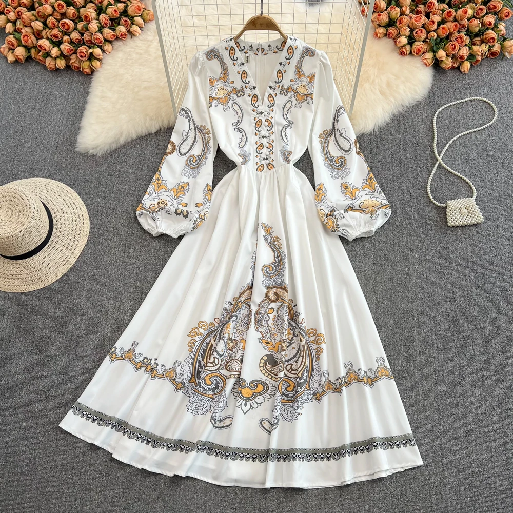 Fitaylor Spring Autumn New Female Long Sleeve Girdle Waist Slim Elegant Dresses Women V-neck Bubble Sleeve Print Dress
Fitaylor Spring Autumn New Female Long Sleeve Girdle Waist Slim Elegant Dresses Women V-neck Bubble Sleeve Print Dress