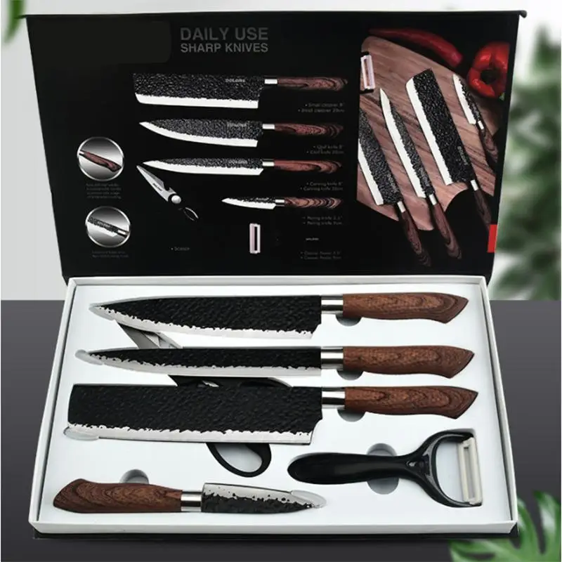 1/6pcs Stainless Steel Kitchen Knife Set Chef Knives Set Slicing Knife Meat Cleaver Fruit Knife Peeler Scissors
1/6pcs Stainless Steel Kitchen Knife Set Chef Knives Set Slicing Knife Meat Cleaver Fruit Knife Peeler Scissors