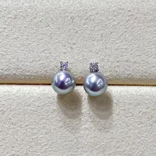 925 Silver Simple Style Womens Earrings Real Seawater Akoya 6.5-7mm Round Pearl Stud Earrings Fashion Jewelry Accessories
