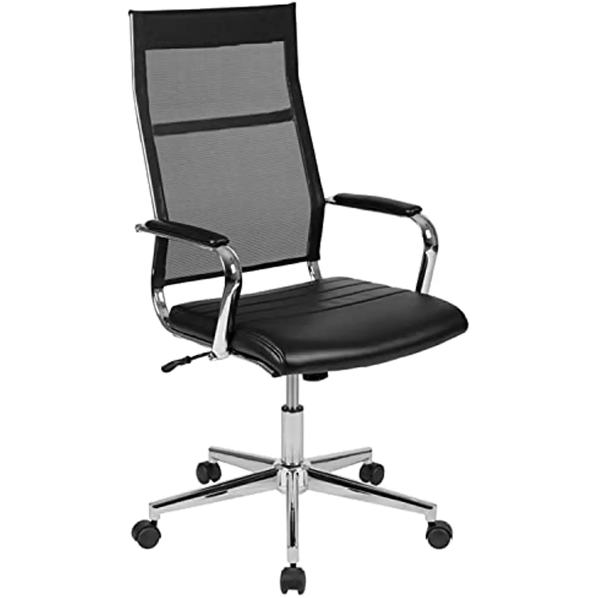 

Флэш-мебель с высокой спинкой, черная сетка, современное кресло для офиса с кожаным мягким сиденьем [искусственная кожа]