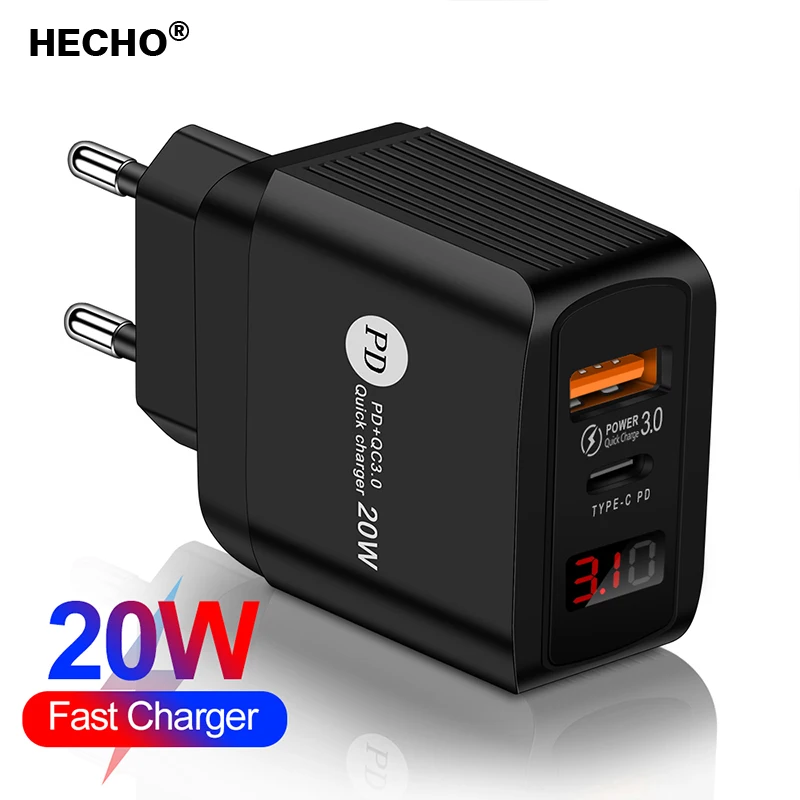 USB Charger Quick Charge 3.0 PD 20W Type C Fast Charging EU US UK Plug Wall Charger Adapter LED Display Phone Charger
USB Charger Quick Charge 3.0 PD 20W Type C Fast Charging EU US UK Plug Wall Charger Adapter LED Display Phone Charger