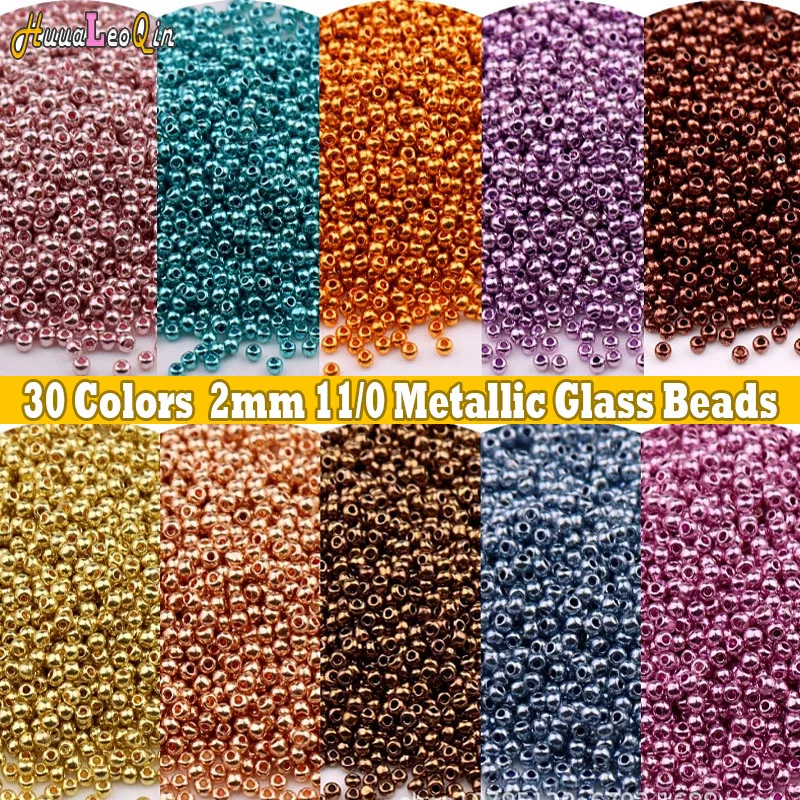

500pcs 2mm Uniform Metallic Glass Beads 11/0 Loose Spacer Seed Beads for Needlework Jewelry Making DIY Charms Handmade Bracelets
