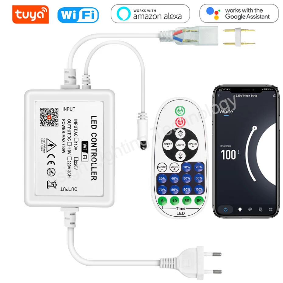 Tuya Smart WiFi LED Strip Controller EU Dimmable 2Pin 220V Neon Light Bluetooth Controller 750W 1500W With Remote Control
Tuya Smart WiFi LED Strip Controller EU Dimmable 2Pin 220V Neon Light Bluetooth Controller 750W 1500W With Remote Control