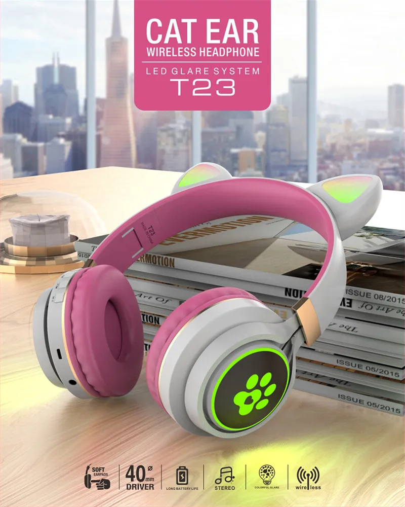 Flashing LED Cute Cat Ears Headphones Bluetooth Wireless Headset With Mic TF FM Kid Girl Stereo Music Earbud Kitten Earphon Gift
Flashing LED Cute Cat Ears Headphones Bluetooth Wireless Headset With Mic TF FM Kid Girl Stereo Music Earbud Kitten Earphon Gift