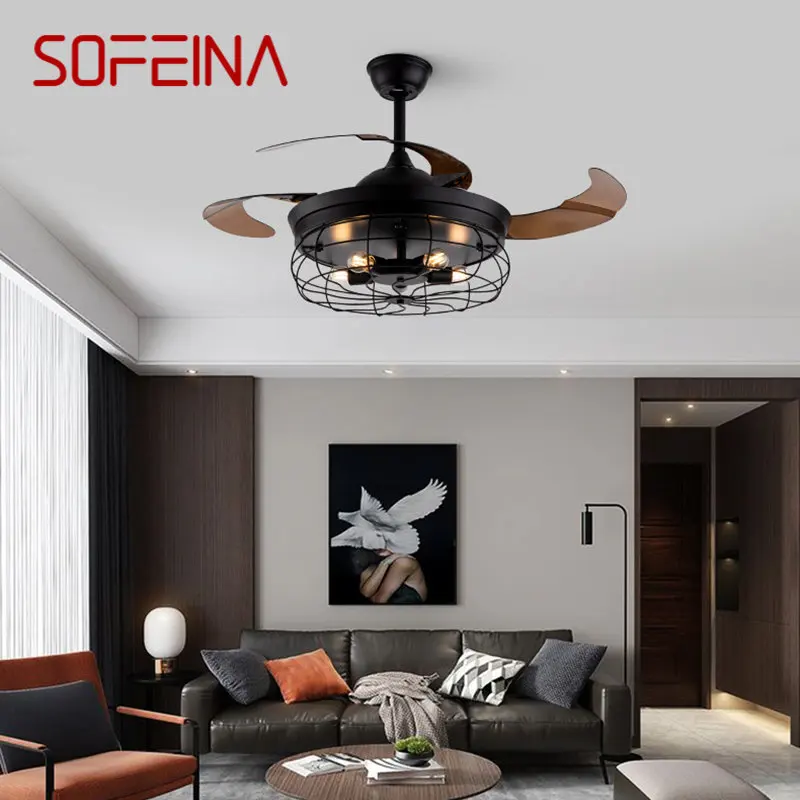 SOFEINA Retro Ceiling Fan Light Industrial LED Black Metal Lamp with Remote Control For Home Bedroom Loft
SOFEINA Retro Ceiling Fan Light Industrial LED Black Metal Lamp with Remote Control For Home Bedroom Loft