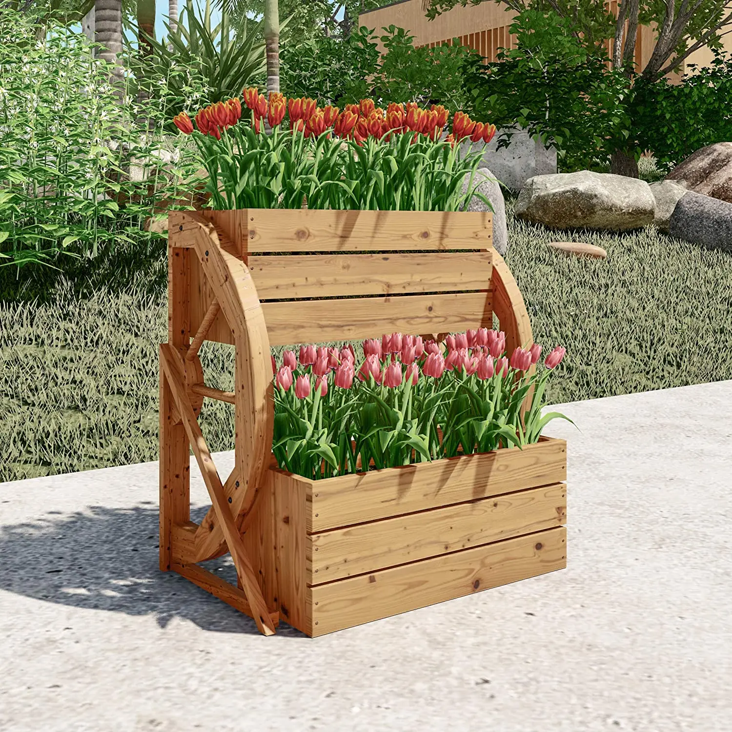Flower Pot Wooden Wagon Wheel Double Flower Pot Outdoor Garden Decorative Plant Flower Stand Bracket (US Spot)
Flower Pot Wooden Wagon Wheel Double Flower Pot Outdoor Garden Decorative Plant Flower Stand Bracket (US Spot)