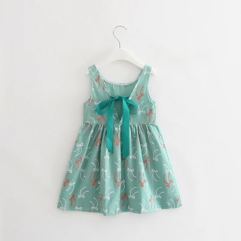 Summer Children Kids Girls Sleeveless Cotton Dresses Sundress Sarafan Cherry Print Backless Satin Band Dress Clothing | Детская одежда