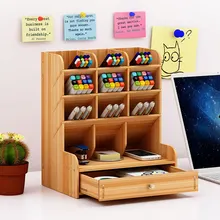 1pc Wooden Desk Organizer Multifunctional Desktop Stationery Pen Holder Box For Home Office School Supplies Storage Holder