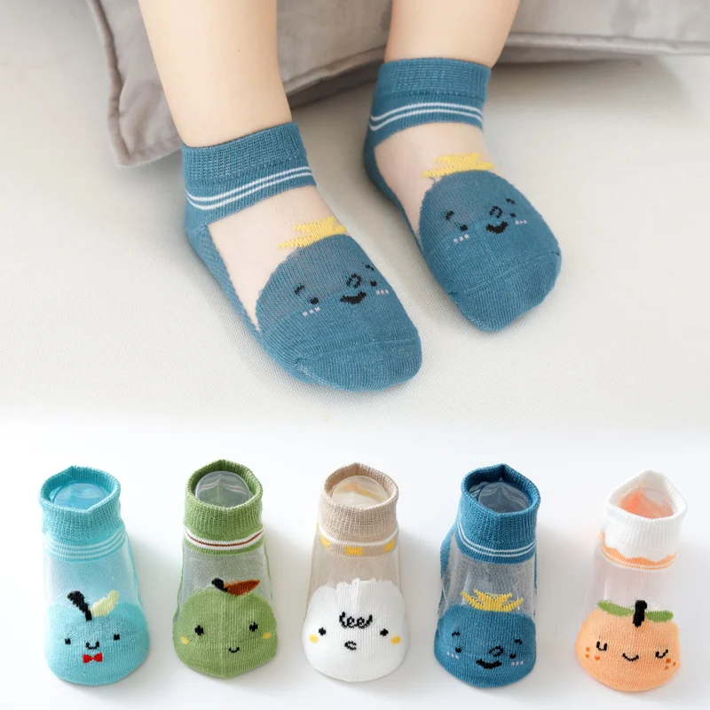 

5 Pairs/set Children's Socks Summer Thin Breathable Cotton Mesh Cartoon Animal Decoration Baby Socks 0-12 Y New Born Baby Socks