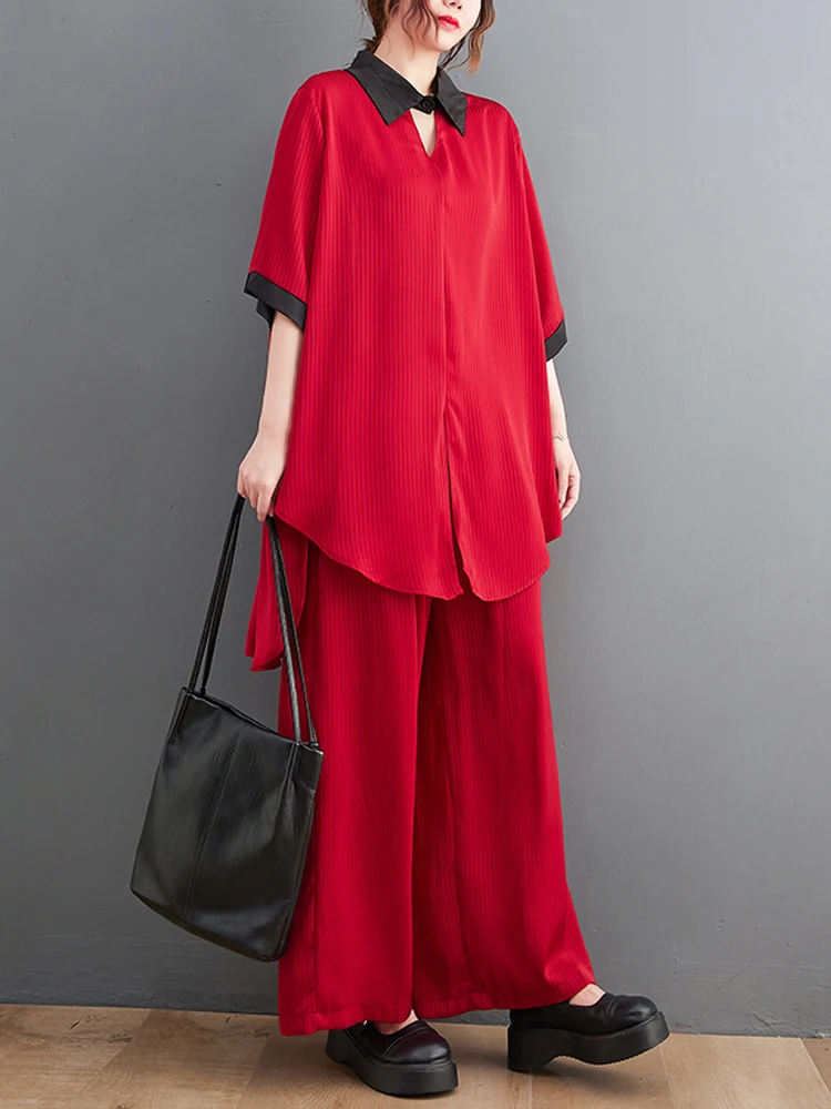 Ladies 2023 Summer New Fashion Casual Woman Set Loose Plus Size Short Sleeve Tops Shirt+Wide Leg Pants 2 Piece Set Women Suit
Ladies 2023 Summer New Fashion Casual Woman Set Loose Plus Size Short Sleeve Tops Shirt+Wide Leg Pants 2 Piece Set Women Suit