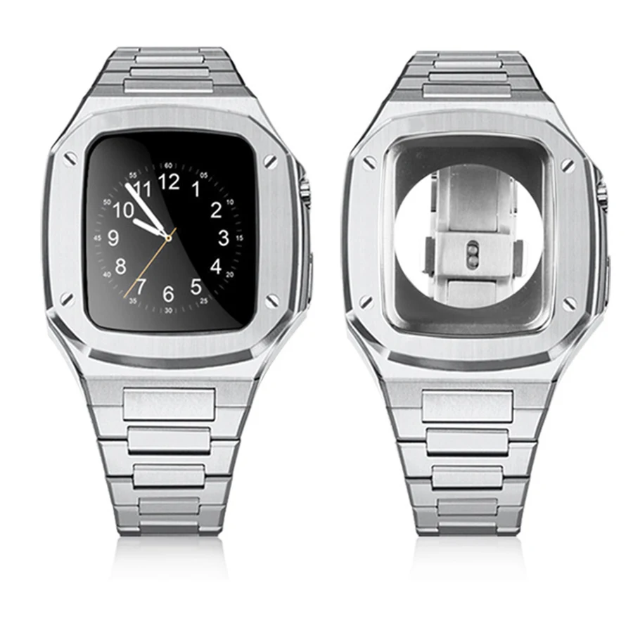 Металлический браслет для Apple Watch Band 7 6 SE 5 4 44 мм 45 мм, металлический браслет из нержавеющей стали для IWatch, ремешок с крышкой
Металлический браслет для Apple Watch Band 7 6 SE 5 4 44 мм 45 мм, металлический браслет из нержавеющей стали для IWatch, ремешок с крышкой