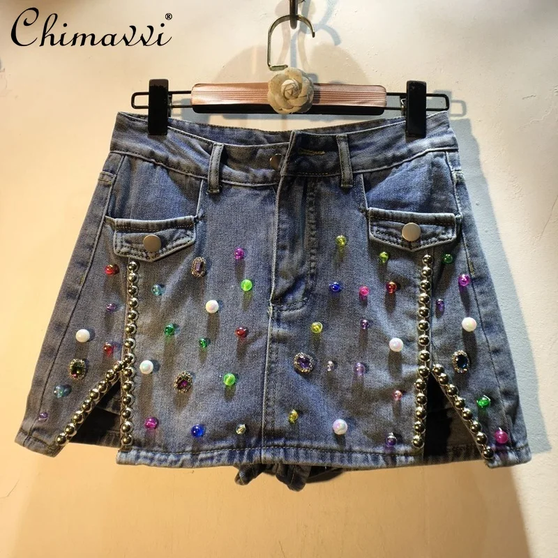 European 2022 New Exquisite Rhinestone Beaded High Waist Slim Slit Denim Skirt Streetwear Personalized All-Match Shorts Skirts
European 2022 New Exquisite Rhinestone Beaded High Waist Slim Slit Denim Skirt Streetwear Personalized All-Match Shorts Skirts