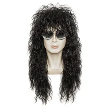 Gres Wig Black Long Curly Wig Male Synthetic Cosplay Wigs Puffy High Temperature Fiber Machine Made for Men