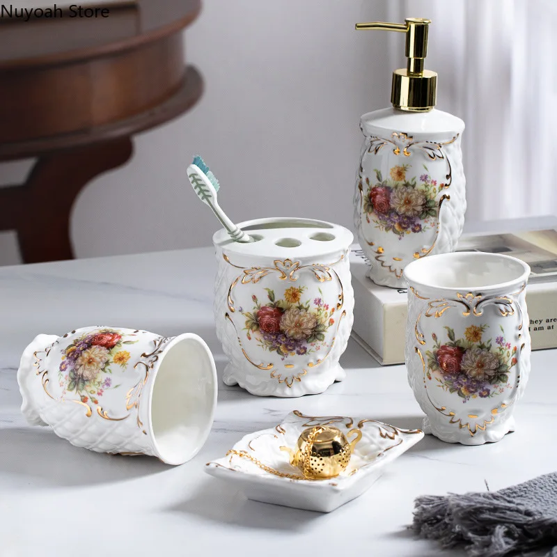Ceramic Bathroom Supplies European Style Lotion Bottle, Toothbrush Holder, Mouthwash Cup, Bathroom Decoration Accessories
Ceramic Bathroom Supplies European Style Lotion Bottle, Toothbrush Holder, Mouthwash Cup, Bathroom Decoration Accessories