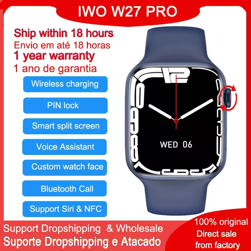W27 Pro Smart Watch Series 7 Voice Assistant 44mm Split Screen 44mm 1.75" 320*385 Pixel Bluetooth Call Siri Smartwatch
W27 Pro Smart Watch Series 7 Voice Assistant 44mm Split Screen 44mm 1.75" 320*385 Pixel Bluetooth Call Siri Smartwatch