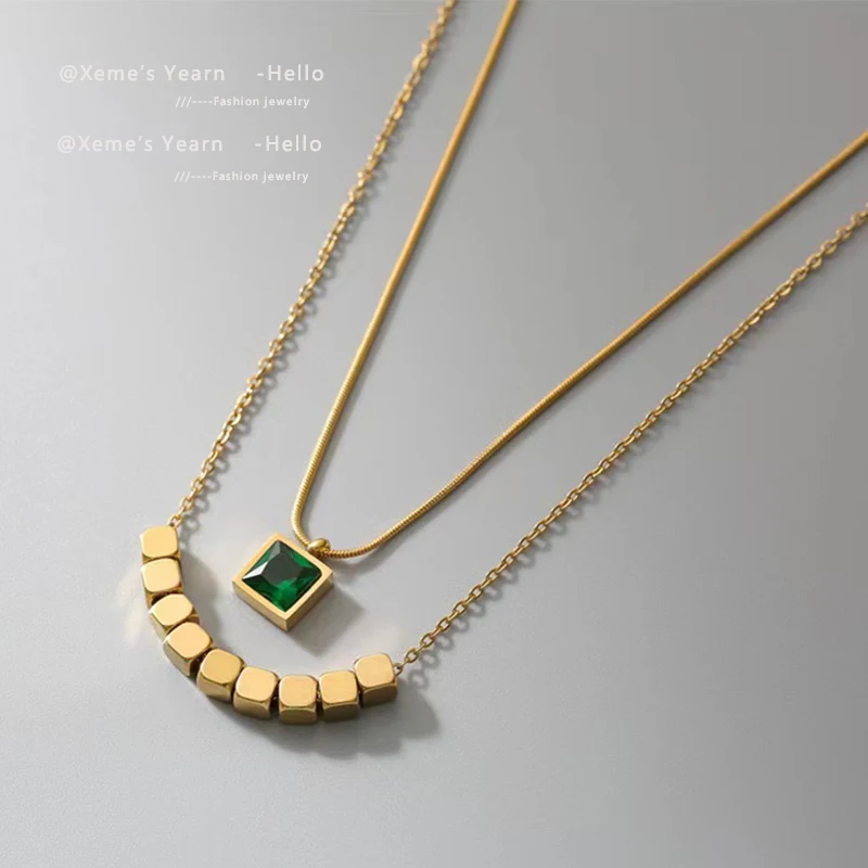 2022 Design Sense Double-Layer Green Crystal Square Stainless steel Necklace Korean Fashion Neck Chain For Womans Sexy Jewelry
2022 Design Sense Double-Layer Green Crystal Square Stainless steel Necklace Korean Fashion Neck Chain For Womans Sexy Jewelry