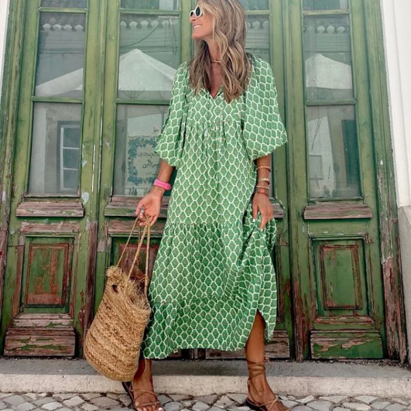 GLAUKE 2022 Boho Dress Elegant Half Sleeve Floral Print Ankle-length Dress Casual Drawstring V Neck Loose Beach Party Dress
GLAUKE 2022 Boho Dress Elegant Half Sleeve Floral Print Ankle-length Dress Casual Drawstring V Neck Loose Beach Party Dress