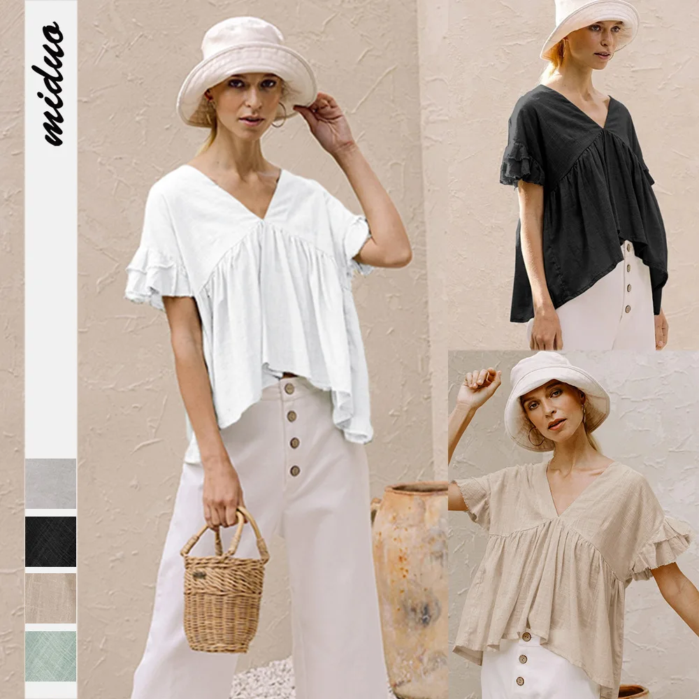 New Summer Casual Loose Lotus Leaf V-neck Sweet Short Sleeve Cotton and Linen T-shirt
New Summer Casual Loose Lotus Leaf V-neck Sweet Short Sleeve Cotton and Linen T-shirt
